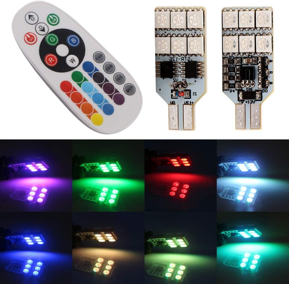 Qasim 2Pcs T10 W5W 501 RGB LED Bulb Car Dome Reading Light Lamp with