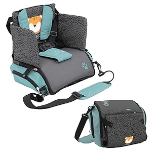 Olmitos - Asiento Elevador para Bebé 3 en 1 TIGER: Asiento, mochila y bandolera -Universal Correas Ajustable - Montaje Rápido - Bolsillos Prácticos - Trona portátil bebé - Trona de viaje(TIGER)