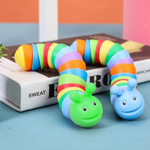 Miniatura 8 de Baizong - Babosa articulada impresa en 3D, juguete antiestrés de arco iris, juguete para ansiedad de babosas elásticas, juguete flexible para