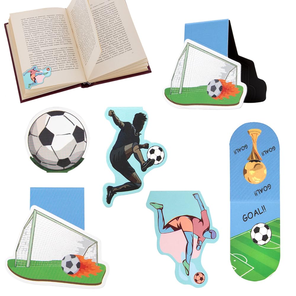 5 marcapáginas para niños de fútbol, marcadores magnéticos, pequeños regalos para niños, estudiantes, amigos, aficionados al fútbol - Marcadores magnéticos de alta calidad