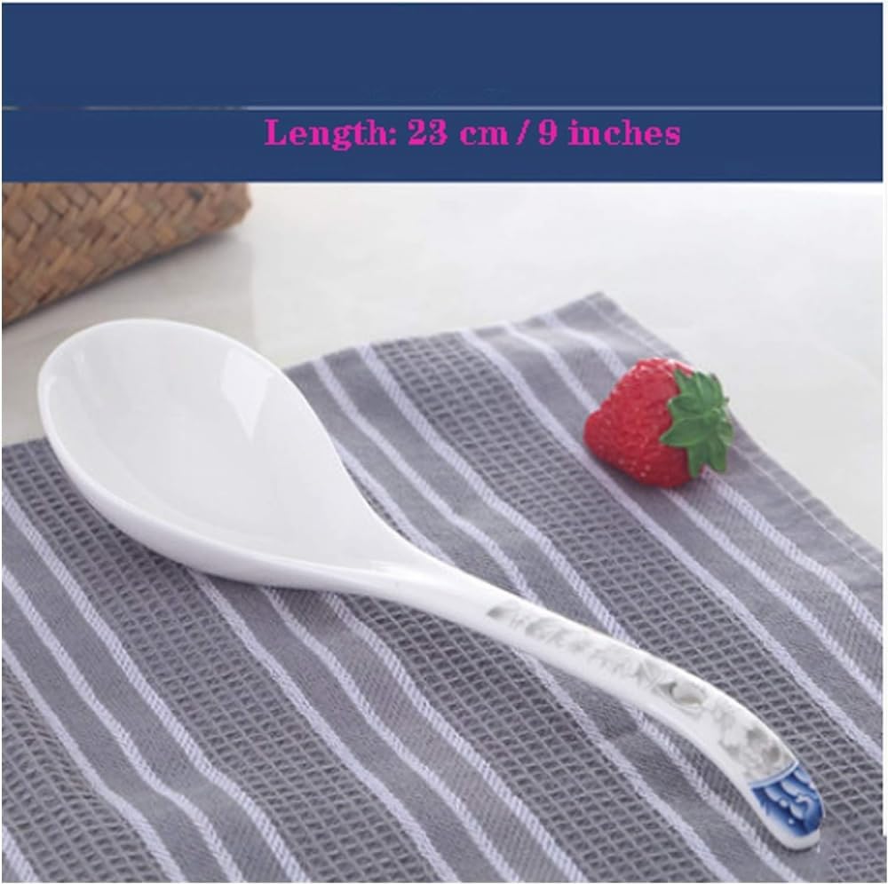 Ceramic Soup Spoon,Ramen Noodle Soup Spoons， Table Tea Coffee Soup Spoons blue and white ceramics, household spoons, rice spoons, Latte Spoons-L(L)