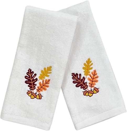 Serafina Home Toallas de baño de mano de otoño Decoración de baño Granja Toallas de algodón marfil con hojas de bellota, juego de 2 piezas