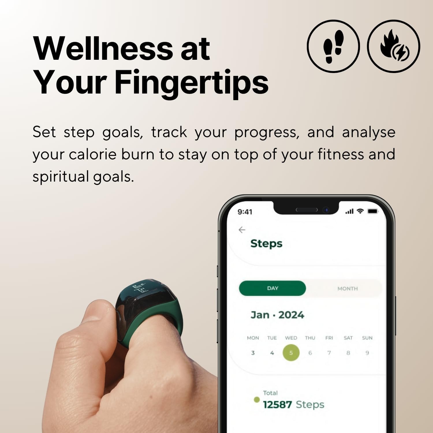 TAKVA - Zikr Ring Jood | Improved, Smart Tasbih Ring (Interchangeable Ring Sizes) (Black)