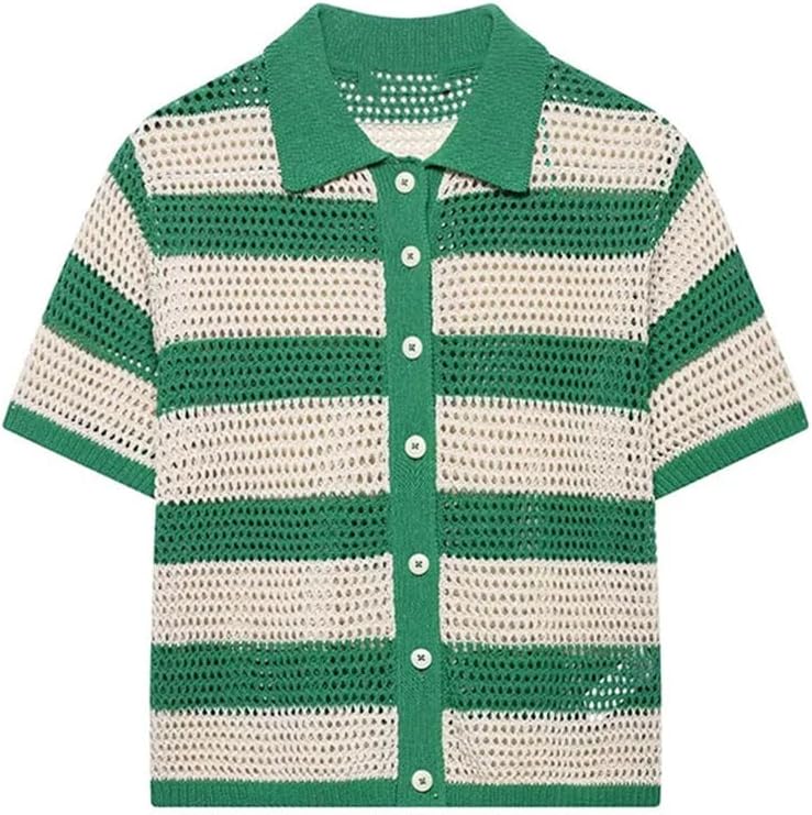 Women's Single-Breasted Knitted Striped Vintage Top