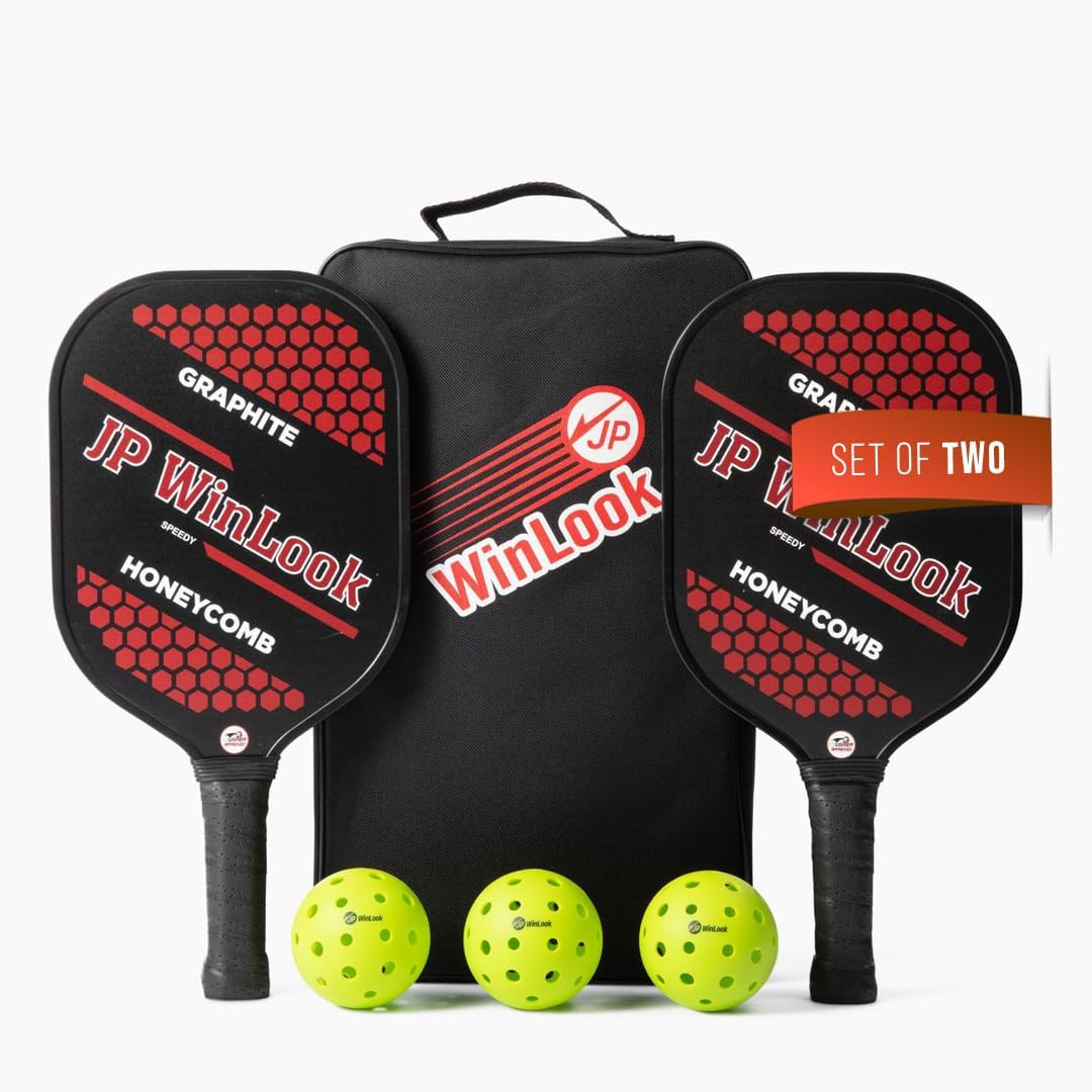 JP WinLook Premium Pickleball Paddles Set – USAPA Pickleball Set - Graphite Carbon Fiber Rackets for Women & Men and Balls for Indoor or Outdoor Play - Racquets, Pickleballs & Carry Bag