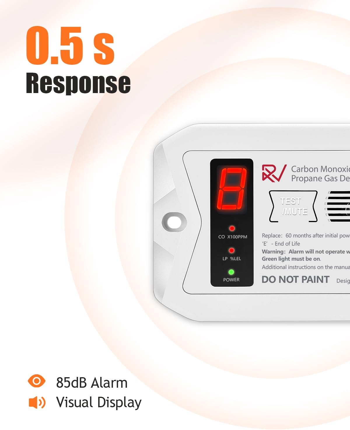 RV Carbon Monoxide & Propane Detectors, VITITE Dual CO/LP Gas Alarm with Digital Display, Replacement for Old RV Gas Detector #20-441 & #30-442, Hardwired - DC 12V, Surface ＆ Flush Mount, White