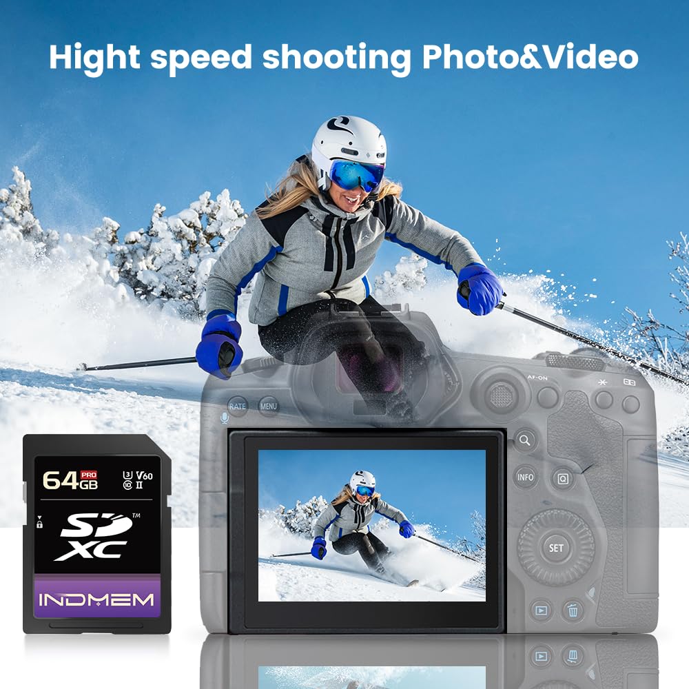 64 GB SD-Karte, 2 Stück, UHS-I V60 U3 SDXC-Speicherkarte, Hochgeschwindigkeitslesung bis zu 280 MB/s, V60-Speicherkarten für professionelle Kamera, 4K/6K-Video