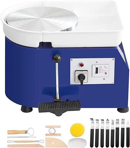 Miniatura 9 de VEVOR Rueda de cerámica, máquina formadora de ruedas de cerámica de 11 pulgadas, mango de velocidad ajustable de 0 a 300 RPM y control de pedal de