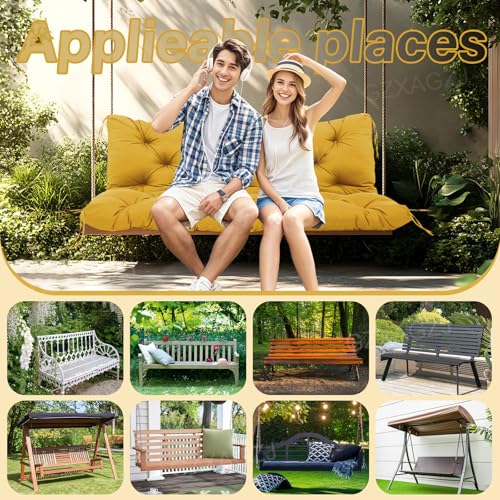 Image of Porch Swing Cushions Outdoor 48x40 inch Waterproof Thicken 5 inch Outdoor Swing Replacement Cushions with Backrest and Ties Patio Swing Cushion for Outdoor Furniture Backyard Bench Garden(Yellow)