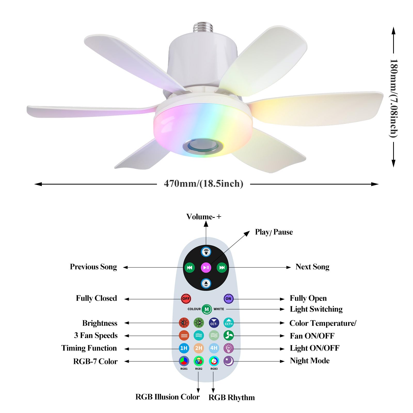 4 in 1 Socket Fan Light with Remote 18 5 inch Small Ceiling Fans with Dimmable Led Light — view 5
