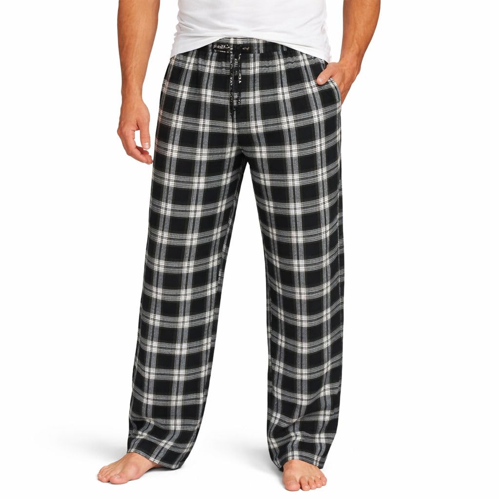 Xact Men's Jet Black Check Soft Flannel Check Long Pyjama Bottoms/Lounge Pants, Side Pockets, Regular Fit (Jet Black Check) Xl