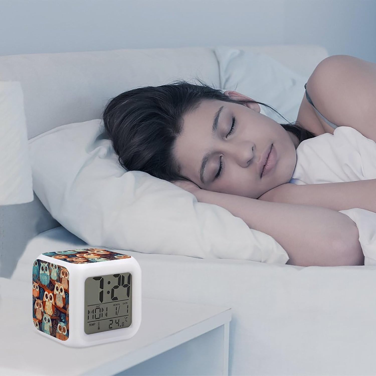 Anime Owl Alarm Clock with 7 Color Changing Night Light,OK to Wake Clock Night Light,Sleep Training and Sound Machine for Room Decor image 5