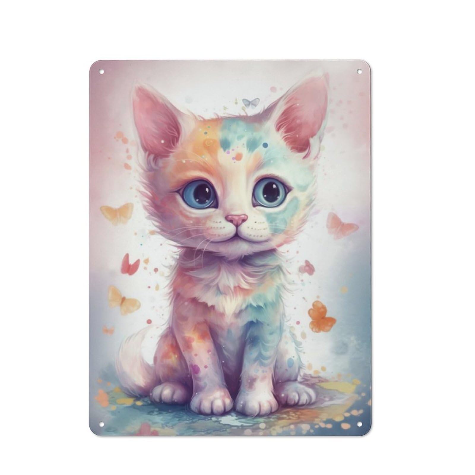 Junmoney Style-9 Vintage Metal Plaque 40X30cm Featuring Pastel Cat For Hallway Wall, For Wall Display Collectors