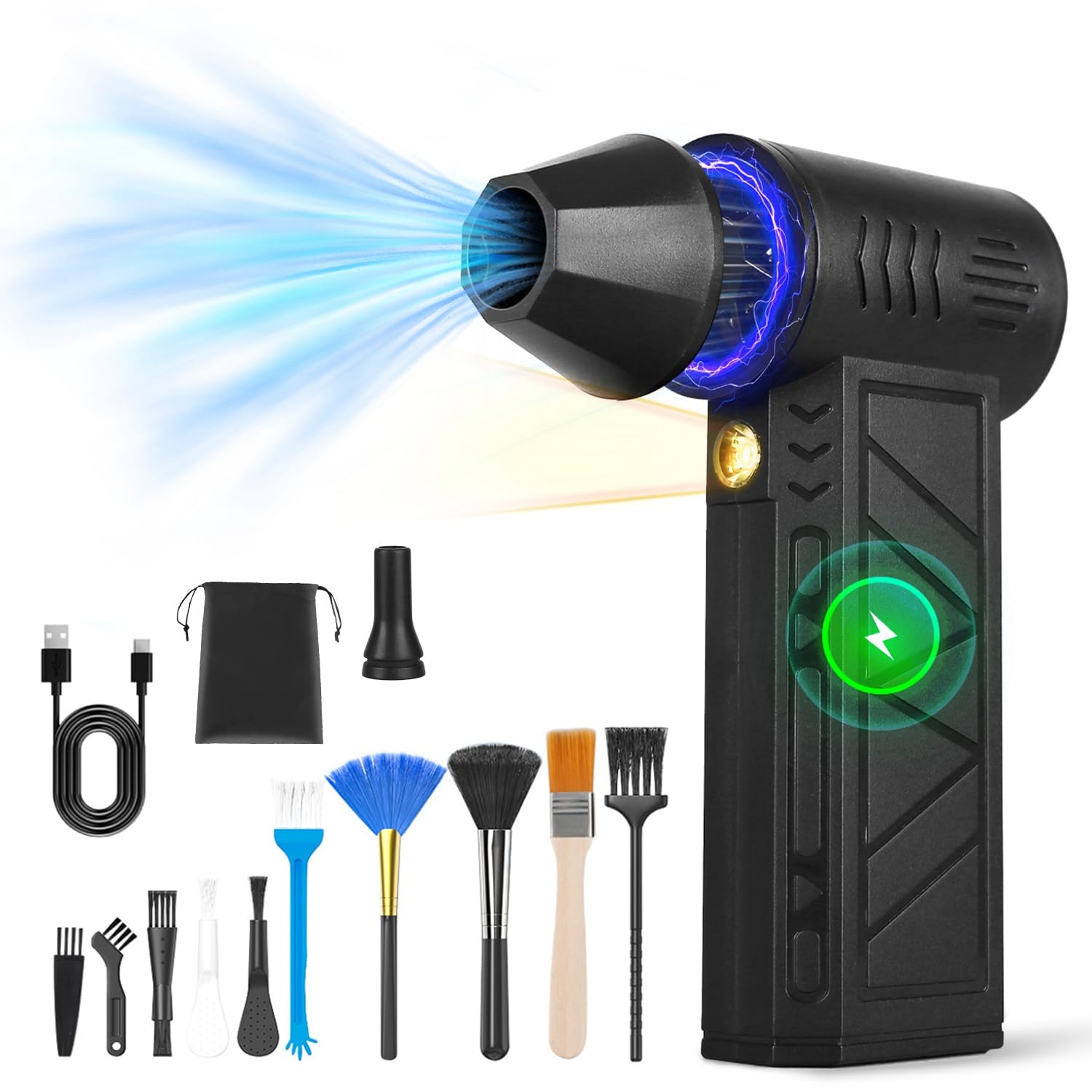 Moclever Compressed Air Duster 180000RPM Cordless Electric Air Blower with LED Light 4 Speed Rechargeable Air Duster for PC Keyboard, Car, Home, and Outdoor Cleaning