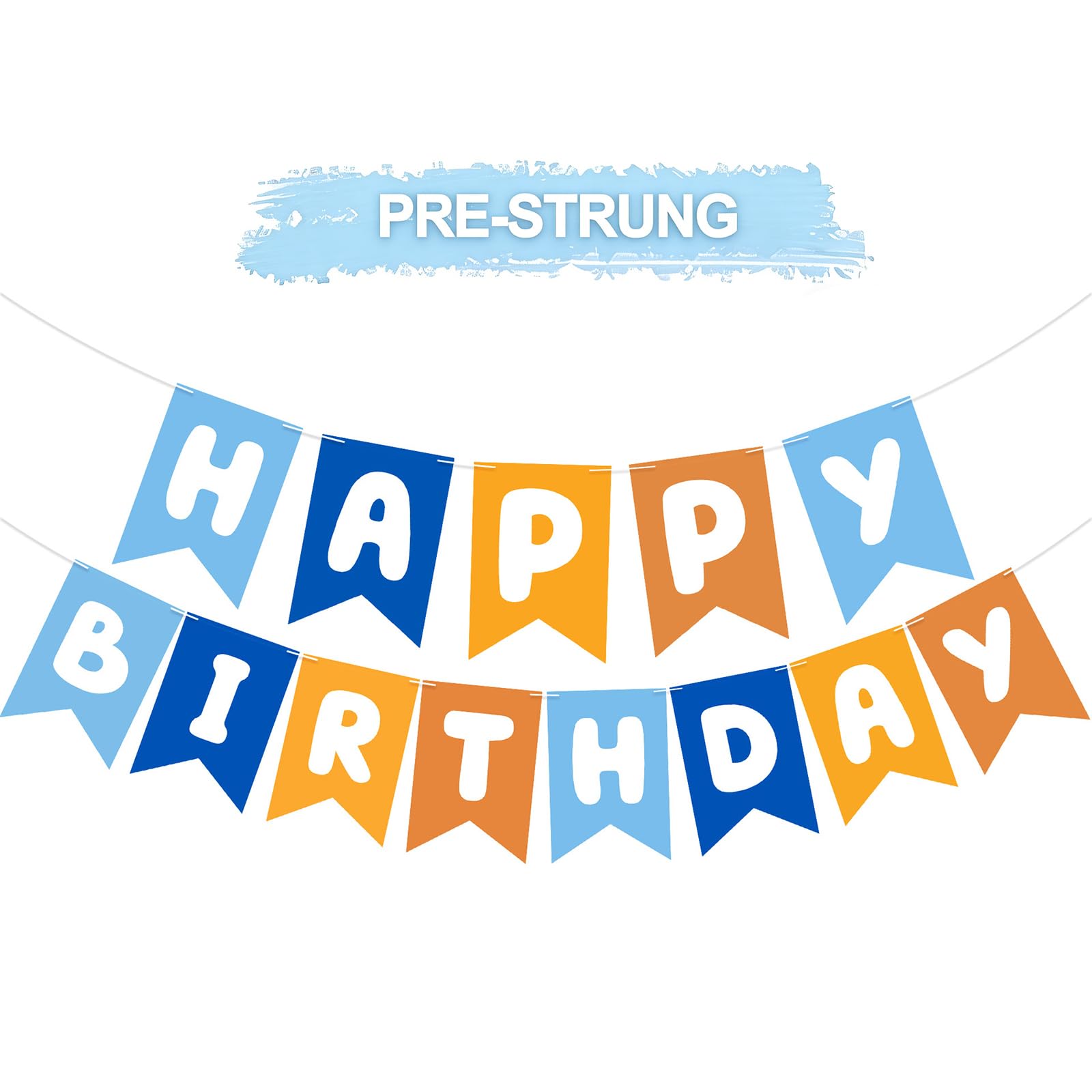 Happy Birthday Banner - 16 x 20CM Large Pre-Strung Bunting Blue Orange Banners for Birthday Party Decorations