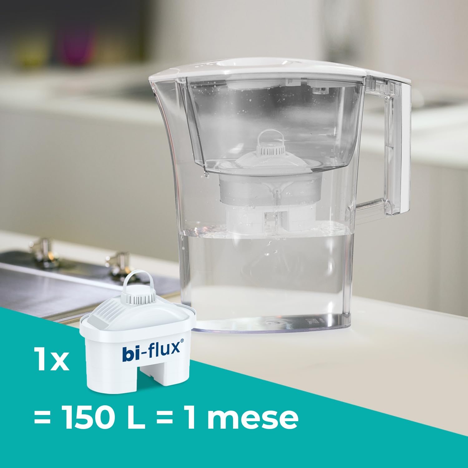 LAICA Prime Line dzbanek filtrujący do wody i 1 x 30-dniowy bi-Flux wkład filtrujący do wody - Prime Elegance karafka z filtrem do wody z szybkim napełnianiem, całkowita pojemność 3 l, 2 l filtrowana woda - kość słoniowa