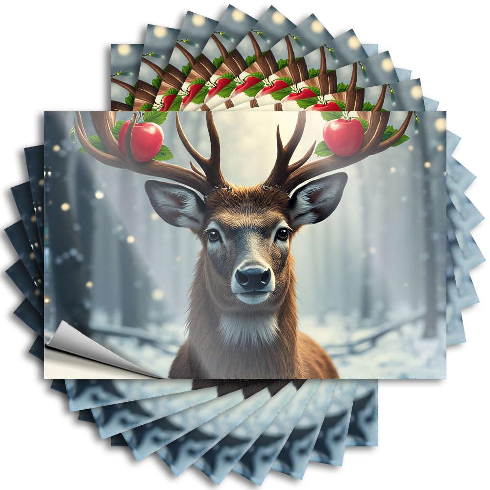Vintage Bar Decor Case Lettering Sticker | A Deer with Apples On Its Antlers in A Snowy Forest. Great Durable Vinyl Sticker Easy Apply for Birthday(8X12CM)
