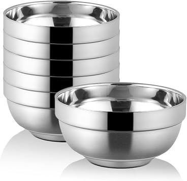 CAMBUY Stainless Steel Cereal Bowls 6 Pack 24 Oz Double Layered Bowl Set | Reusable Unbreakable Lightweight Non-Toxin Dishwasher Safe Daily Use Salad Bowls for Kitchen Restaurant Outdoor Camping