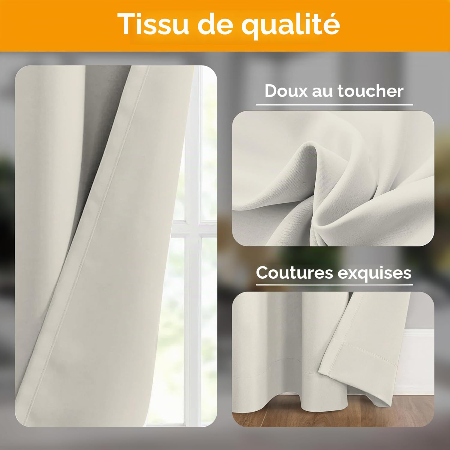 Rideaux de séparation de pièce avec rails flexibles pour montage au plafond, rideaux d’intimité occultants pour salon, chambre à coucher, 254 x 233 cm (l x H), rideau beige et rail noir