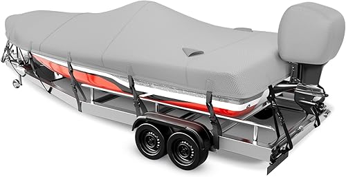 Miniatura 8 de Fuprosico Funda para lanchas remolcadas 900D de 17 a 19 pies con cubierta de motor fuera de borda, lona de grado marino, impermeable, 19 pies, gris