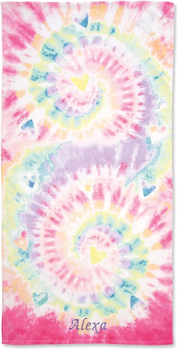 Lillian Vernon Tie Dye Personalized Girls Towel - Custom Embroidered with Name or Monogram, Extra Large 30” x 60” Kids Towels, Quick Dry Design for The Beach, Pool, or Bath, Plush 100% Cotton