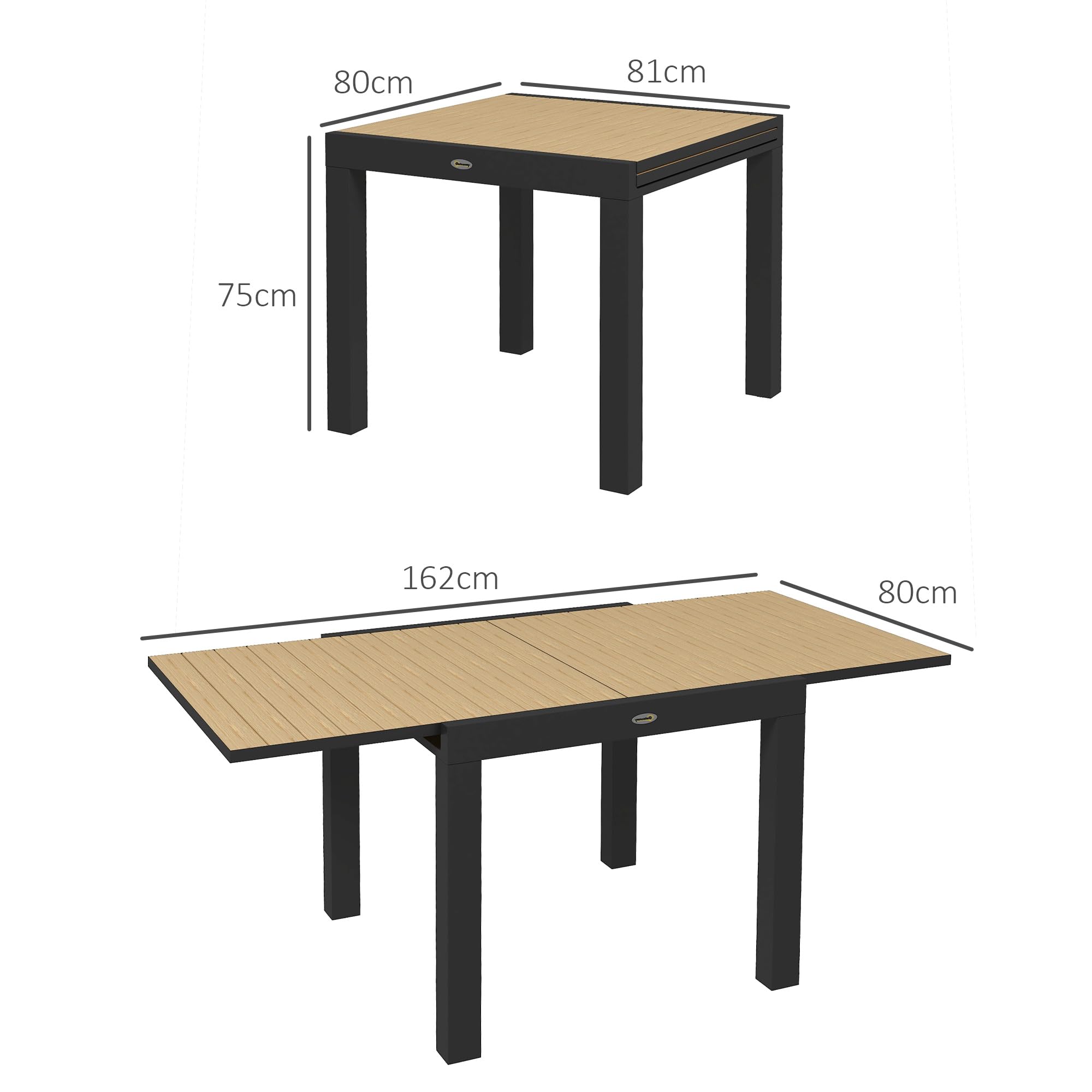 Outsunny Tavolo da Giardino Allungabile in Alluminio per 4-6 Persone, 81/162x80 cm Tavolo da Pranzo Estensibile da Esterno con Piano a Doghe, per Patio Terrazzo Balcone, Giallo