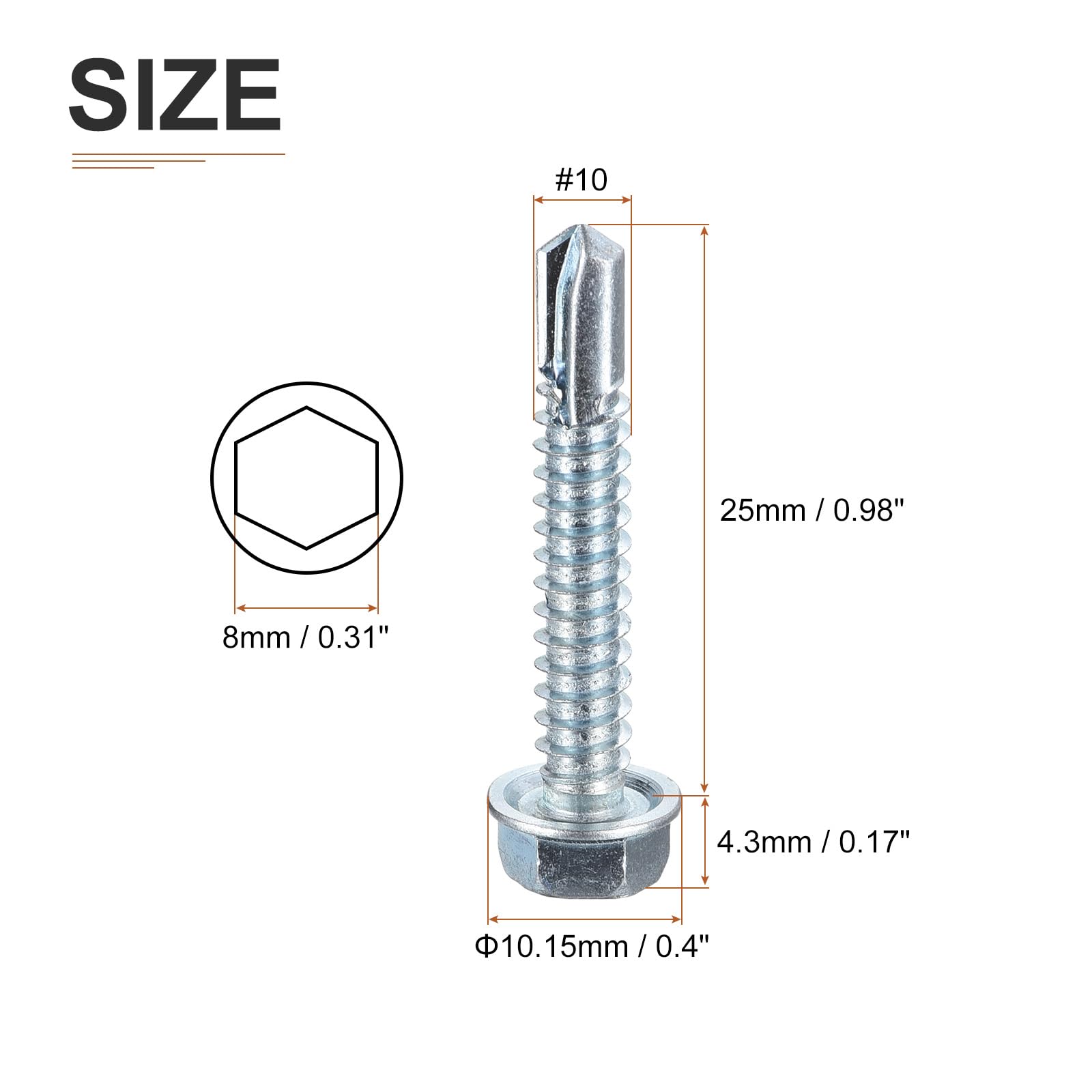 DTGN #10x1" Hex Washer Head Self Drilling Screws - 100Pack - Good for Metal - Carbon Steel Self Tapping Metal Sheet Screws - Image 2