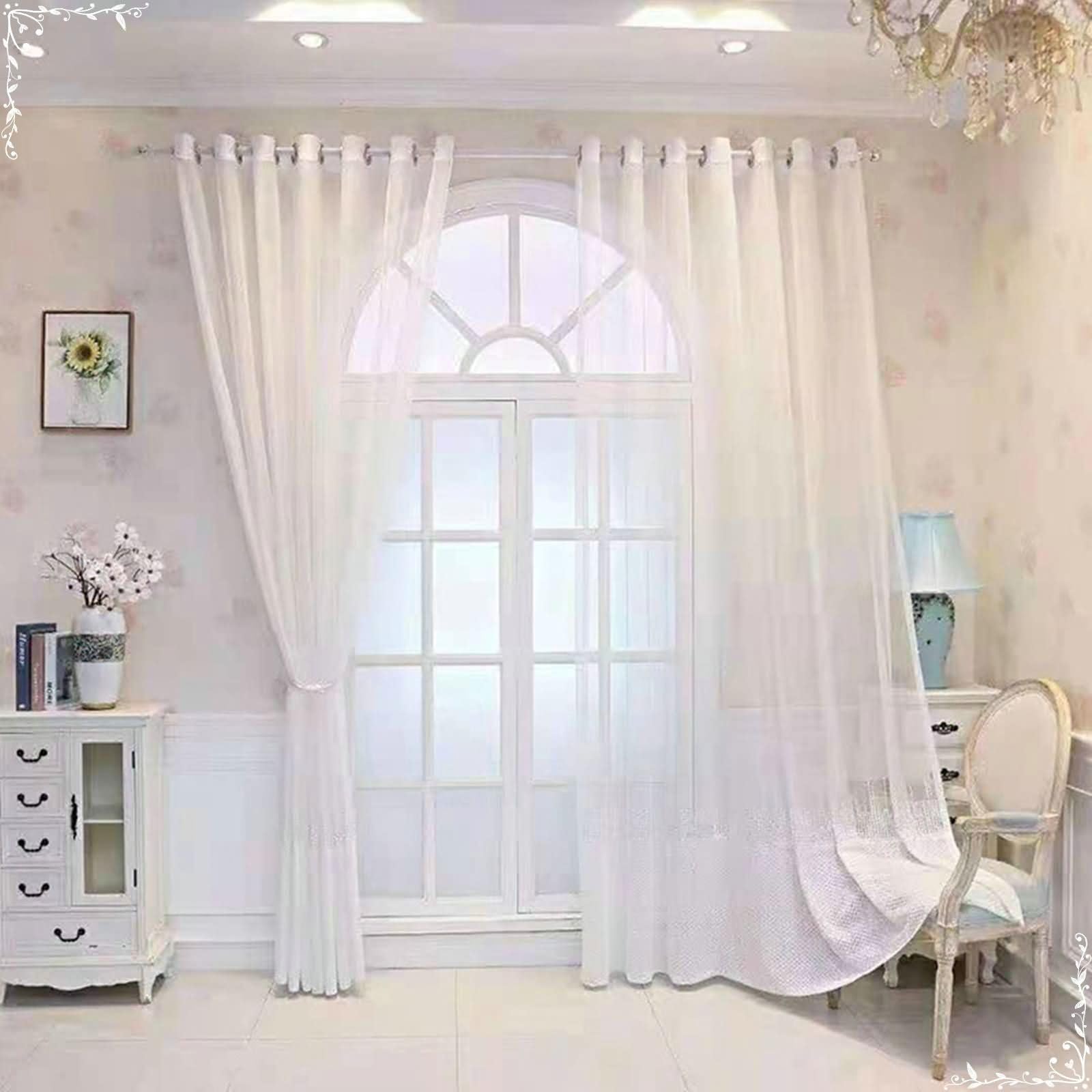 Cortina Ventana Ojales,2 x 86W x 160H CM,2 Piezas Cortinas Visillo Dormitorio Bordado Cortina Habitacion Matrimonio Blanco