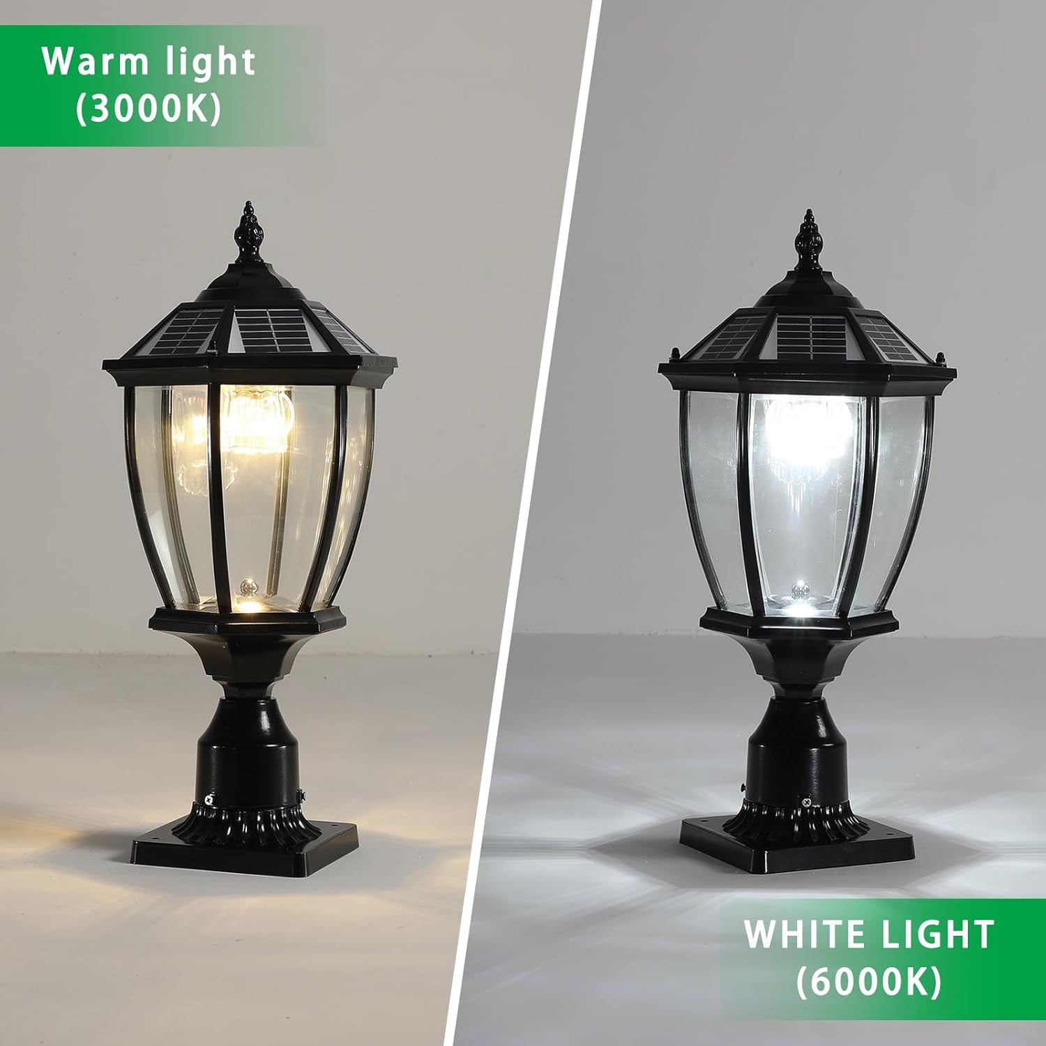 20"(H) Black Solar Powered LED Outdoor Lantern, Vintage Garden Light with Elegant Glass Design for Pathways, Yards, and Patios (1-Pack)