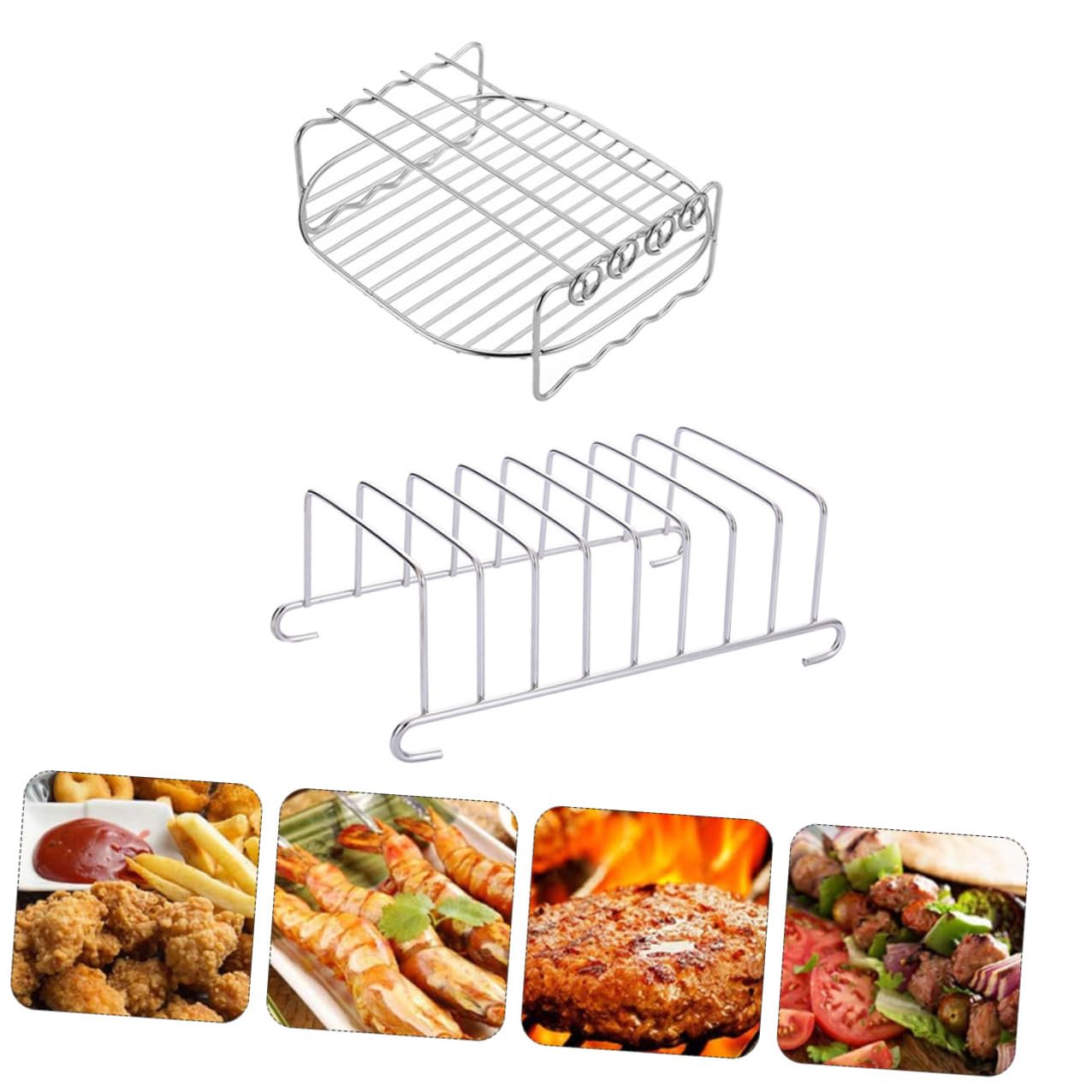 Accesorios para Freidora de Aire para Dorar Segura y Confiable 2 Piezas Rejilla de Acero Inoxidable Superficie Lisa para Cocina Doméstica