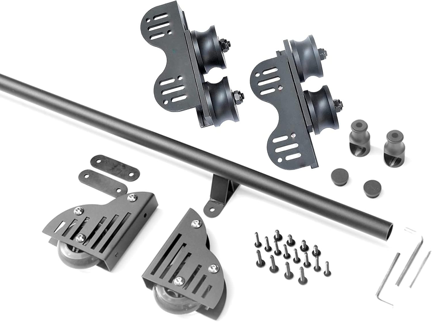 Retractable Library Ladder Track Hardware Kit, Rolling Hanging Track Round Tube Mobile Ladder Track for Home/Indoor/Loft, with Floor Roller Wheels + Sliding Extention Rail