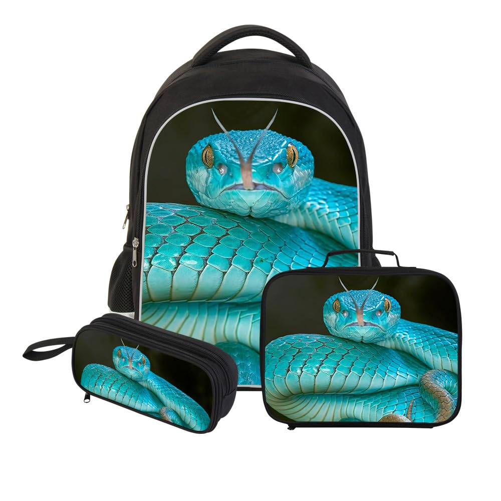 Dispalang Snake Backpack Lunch Bag Pencil Case Animal Bookbag for Teenagers