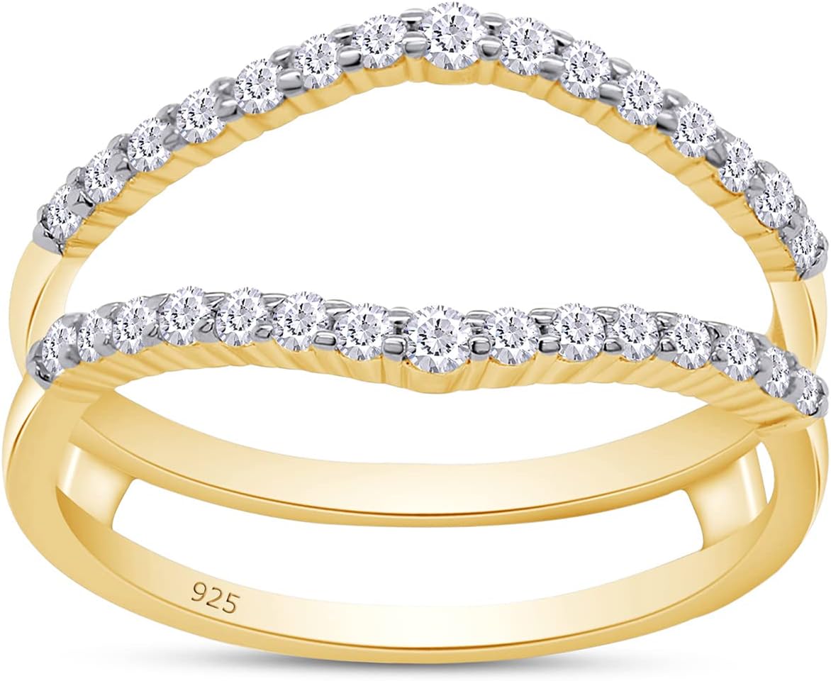 SAVEARTH DIAMONDS 2/5 ct t.w Round Cut Lab Created Moissanite Diamond Curved Ring Guard Enhancer In 14K Gold Over Sterling Silver For Womens (D Color, VVS1 Clarity 0.40 Cttw)