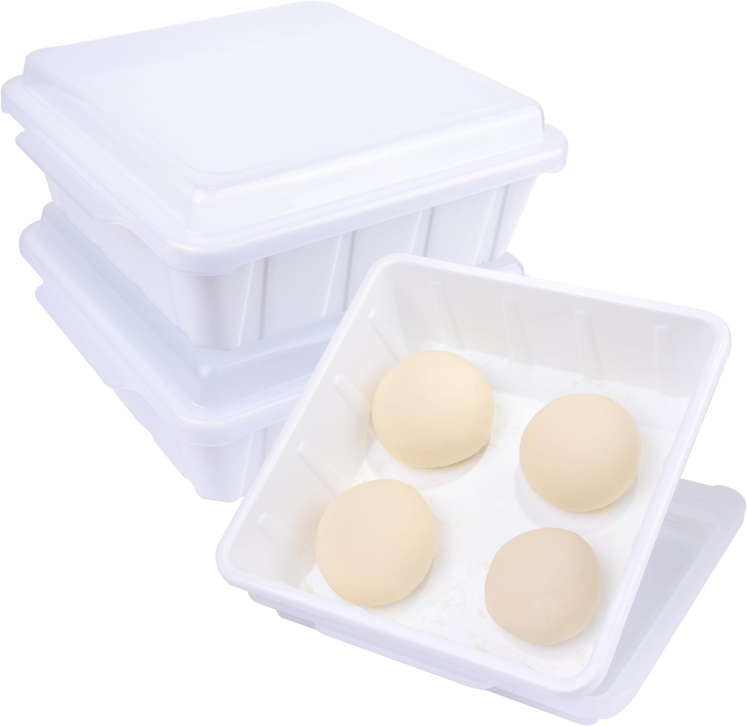 3 Packs Pizza Dough Proofing Box Tray, Home Pizza Dough Containers, Stackable Pizza Storage Container, 1.6 Gal Durable Dough Tray for Pizza, BPA Free, Dishwasher Safe, 12" x 12" x 3.5" (White)