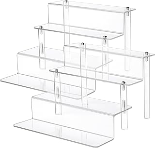 upsimples Acrylic Riser Display Shelf, 4 Tier Perfume Organizer & Decoration, Clear Display Stand for Funko Pop & Collection, Cupcake Holder, Cologne Stand, 9x6 in Makeup Organizer, 2pack