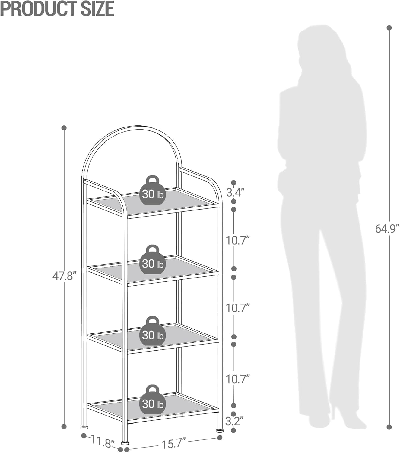 Bookcase Bookshelf, Tempered Glass Bookshelves, Slim Shelving Unit for Bedroom, Bathroom, Home Office, Steel Frame, 4 Tier Gold BC04001G - Image 2