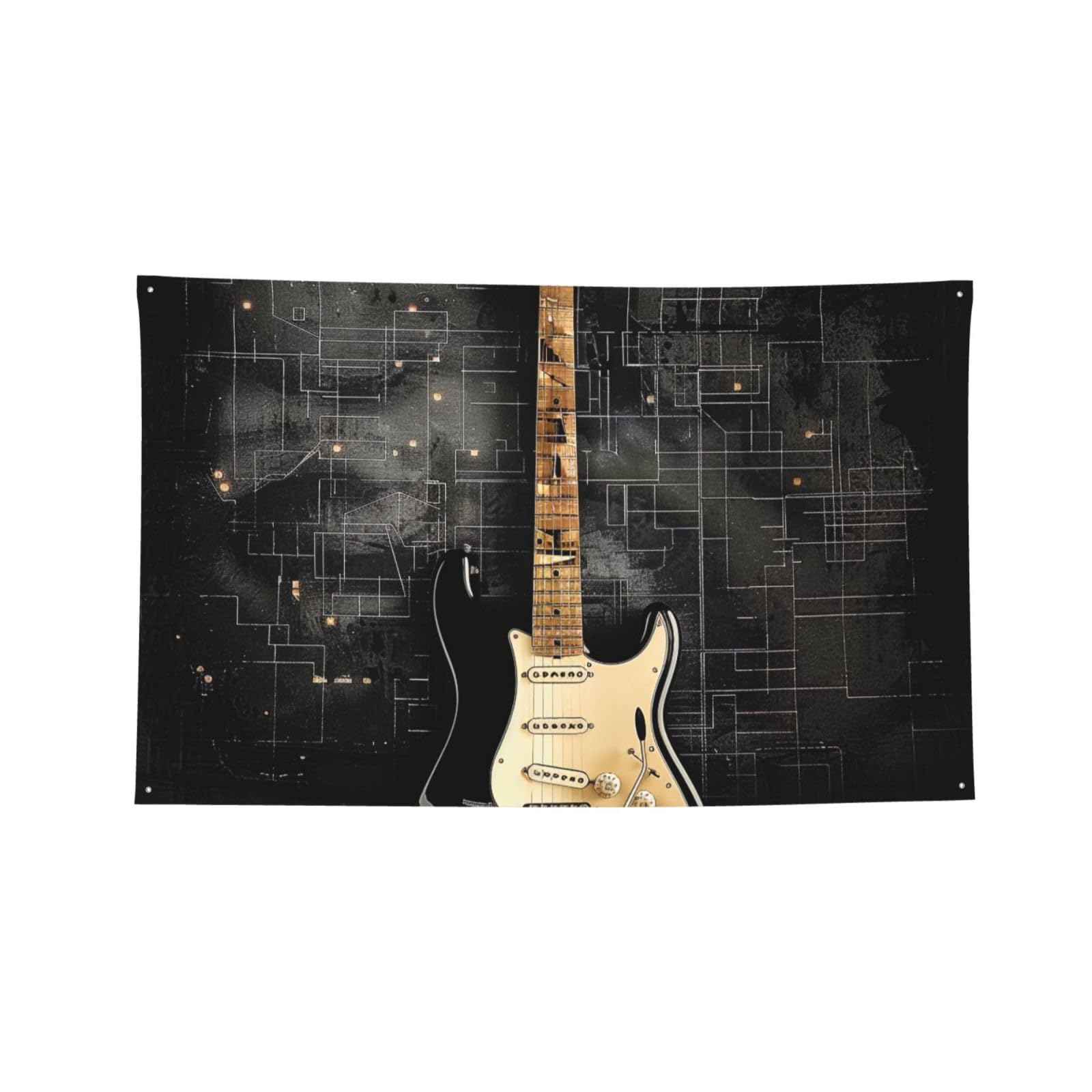 Drapeau guitare électrique déco murale extérieure et fête rock en plein air