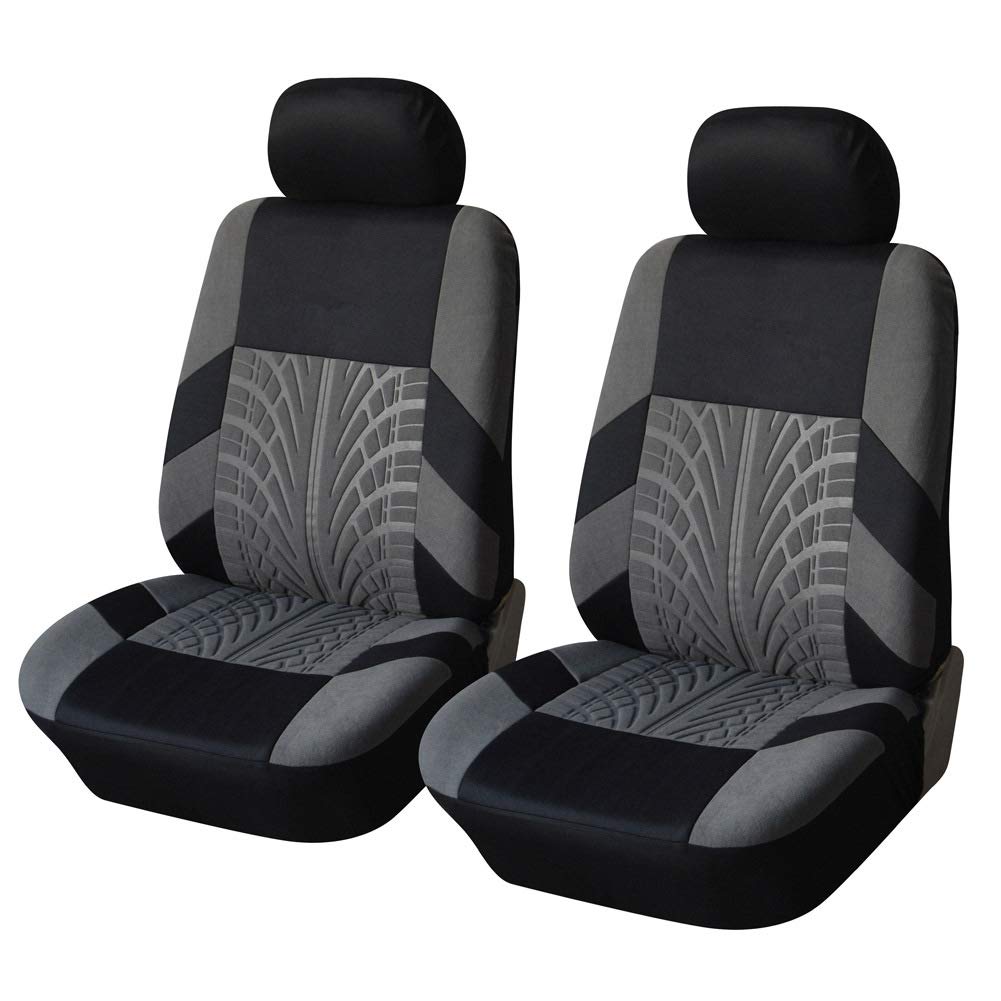 ONEMAJI 4 Pcs Polyester Car Seat Covers Full Set Heavy Duty Fabric Seat Protector for Skoda Enyaq iV MEB 2020-2026, Airbag Compatible Machine Washable Interior, gray