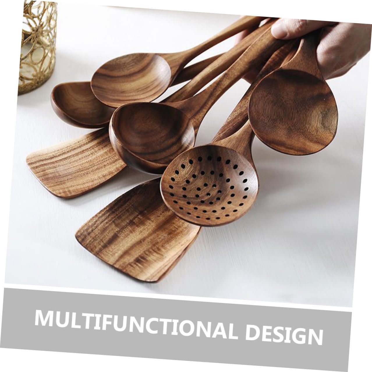 Alipis Utensili Cucina in Legno di Acacia con Cucchiai e Mestoli Manico lungo Superficie Liscia e Ergonomica per Uso Professionale e Casalingo per Cucinare senza Graffi su Pentole