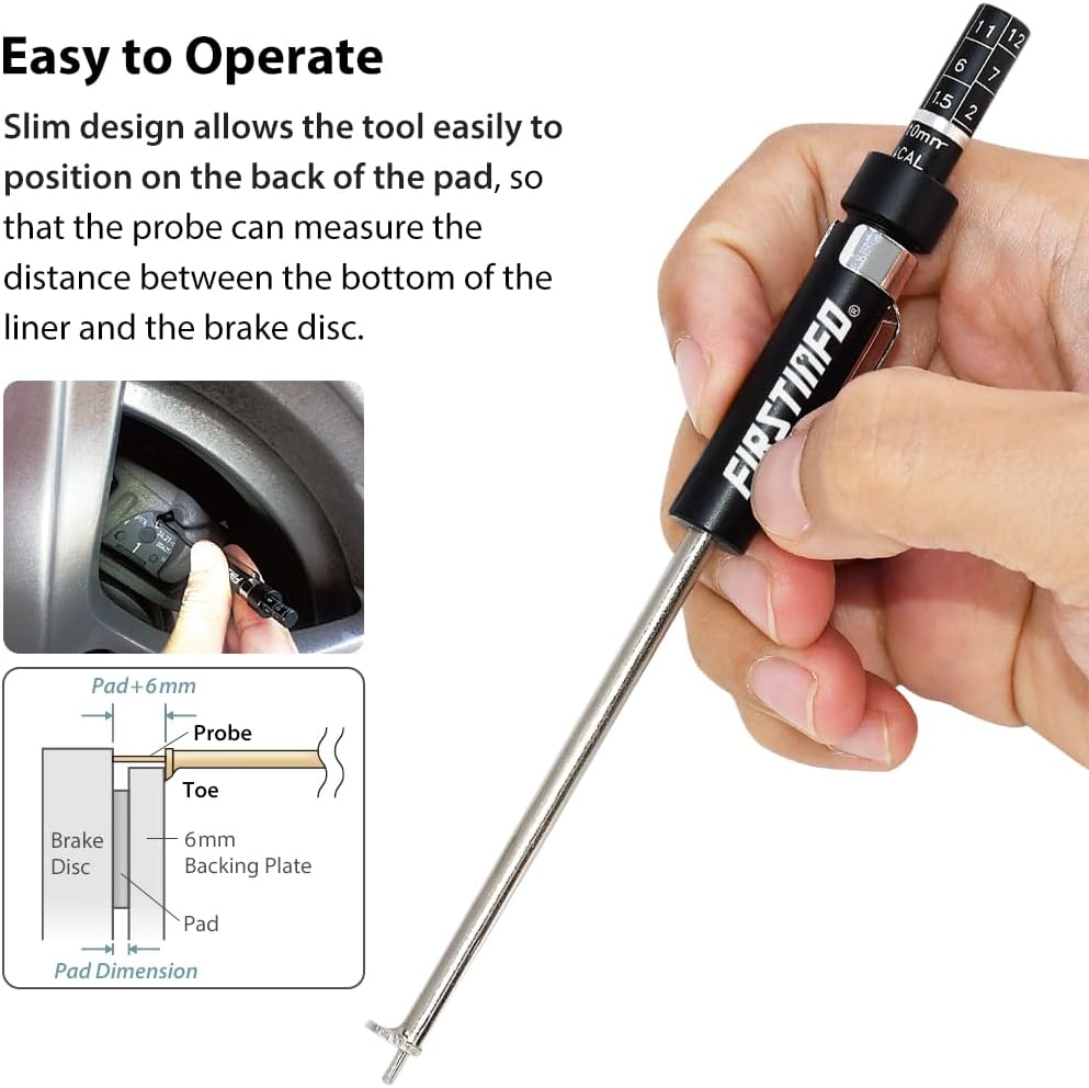 FIRSTINFO F3917 Precise Brake Pad Thickness Gauge Made in Taiwan | Auto Brake Pad Measurement Tool with Scale | Brake Pad Tester Brake Pad Detection Pen Scale
