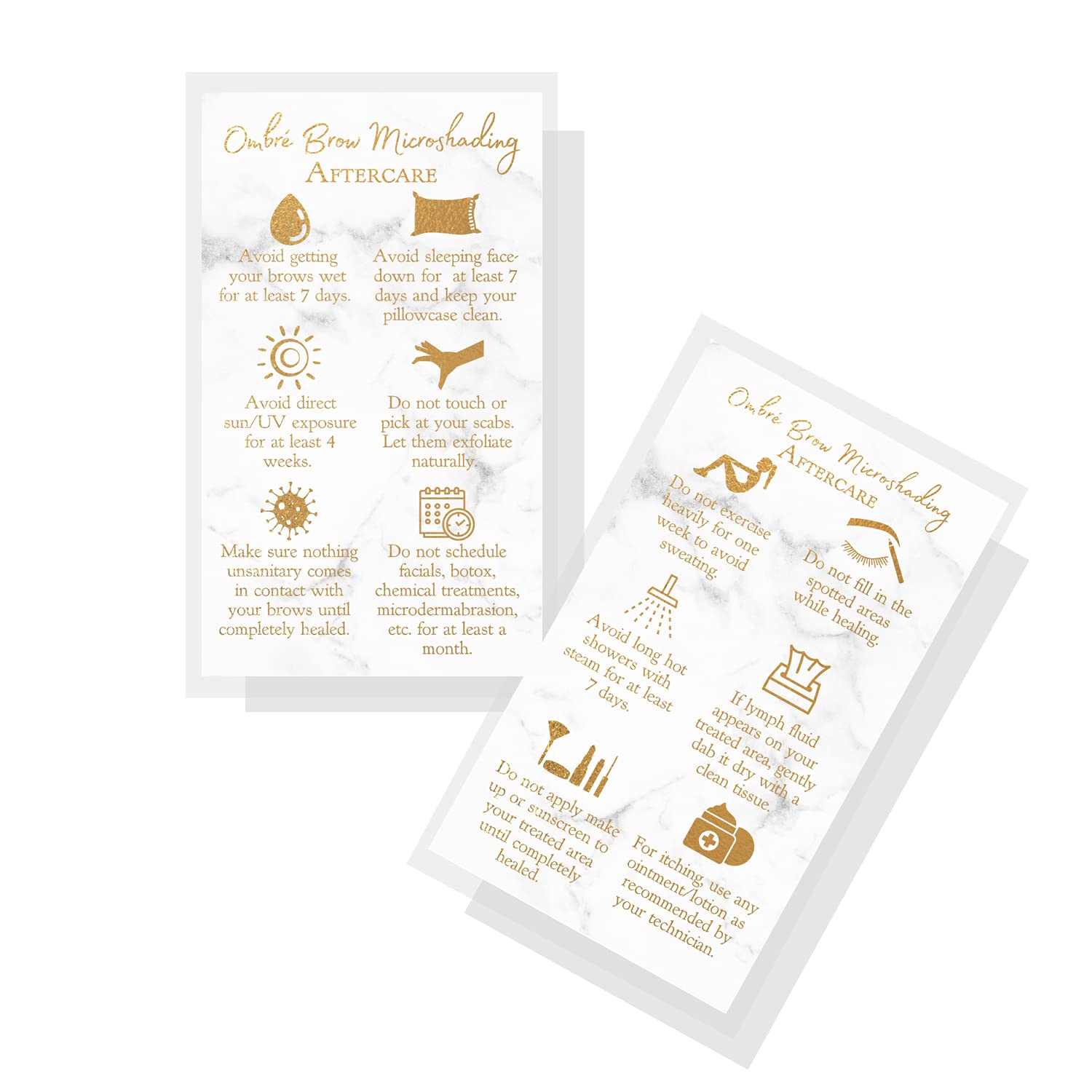 Boutique Marketing LLC Ombre Brow Microshading Aftercare Instructions Card | 50 Pack | 2x3.5 inches Business Card Size | Snatched Brows Marble with