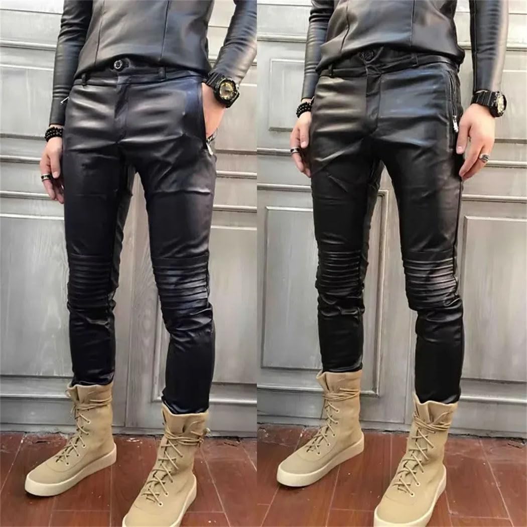 FULBHPRINT Men's Fashion Leather Pants Hair Stylist Hip Hop Biker Slim Fit Trousers Plus Size Costume Wear