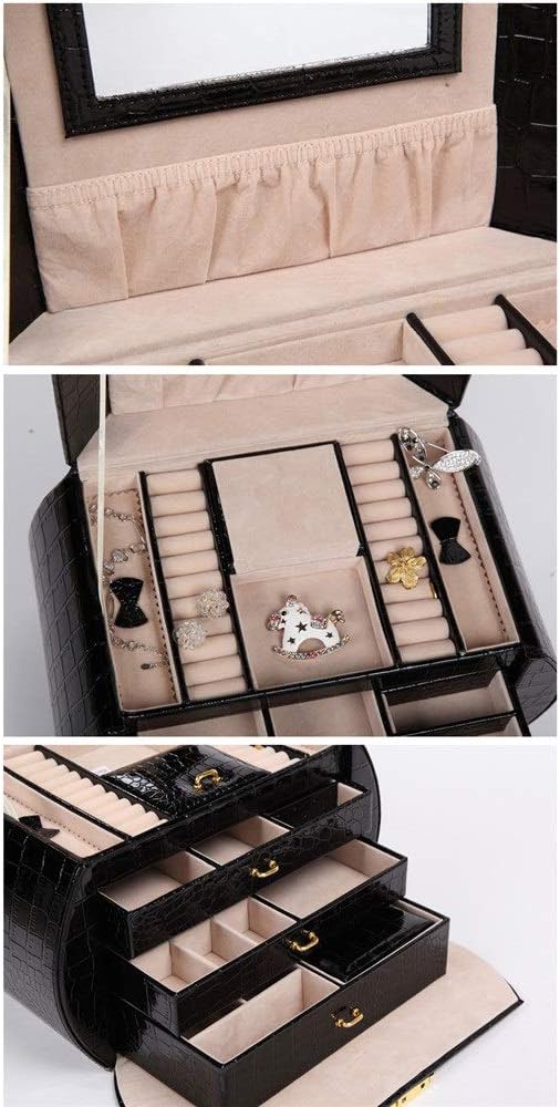 Jewelry Storage Case Portable Large-Capacity Jewelry Box Multilayer Jewelry Box Solid Color Cosmetic Box Jewelry Box Storage Box Ring Holder
