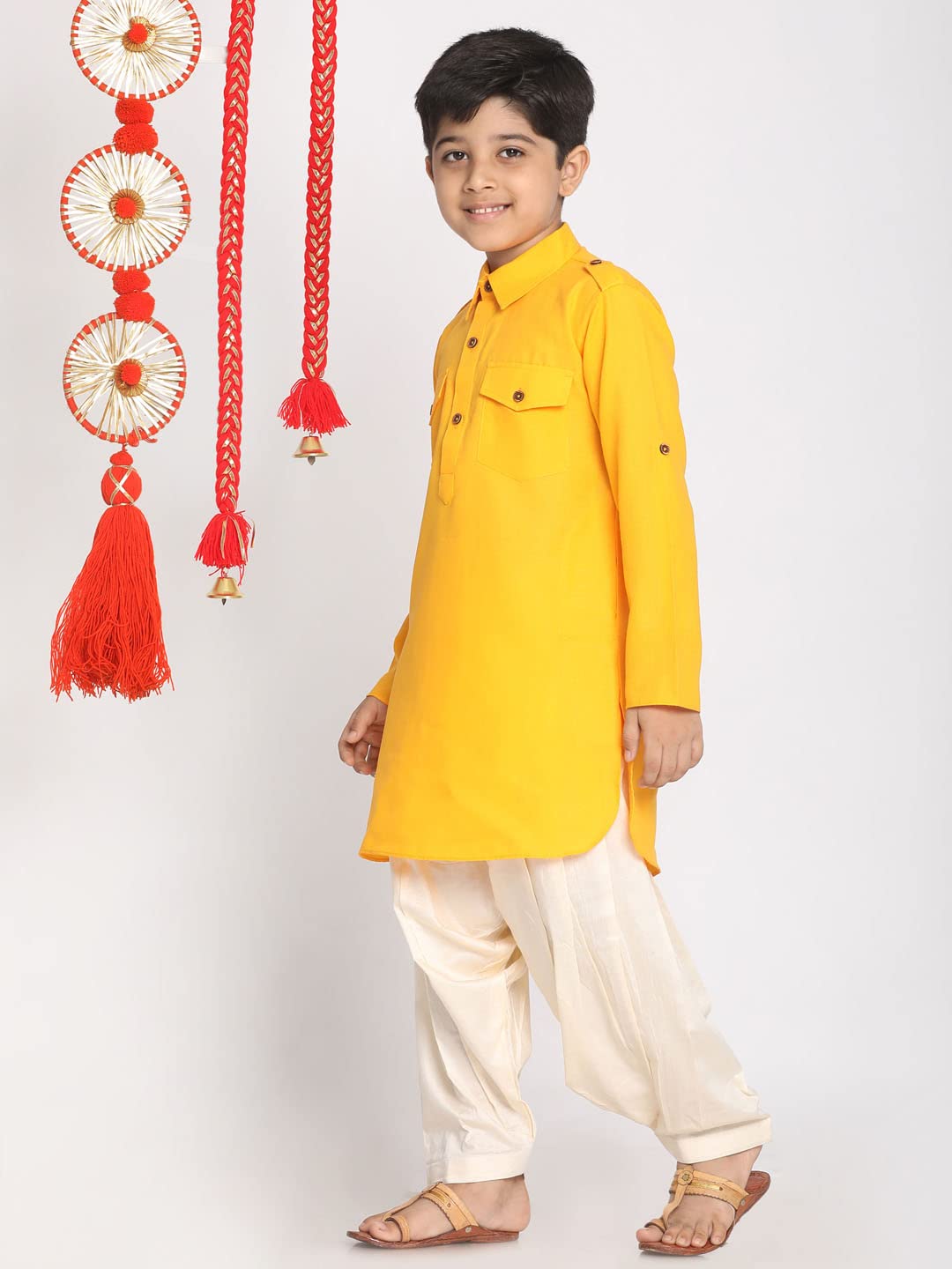 Jbn Creation Boys' Yellow Cotton Blend Pathani Suit Set_Jbnbpt003Ywnpty1Cr_36