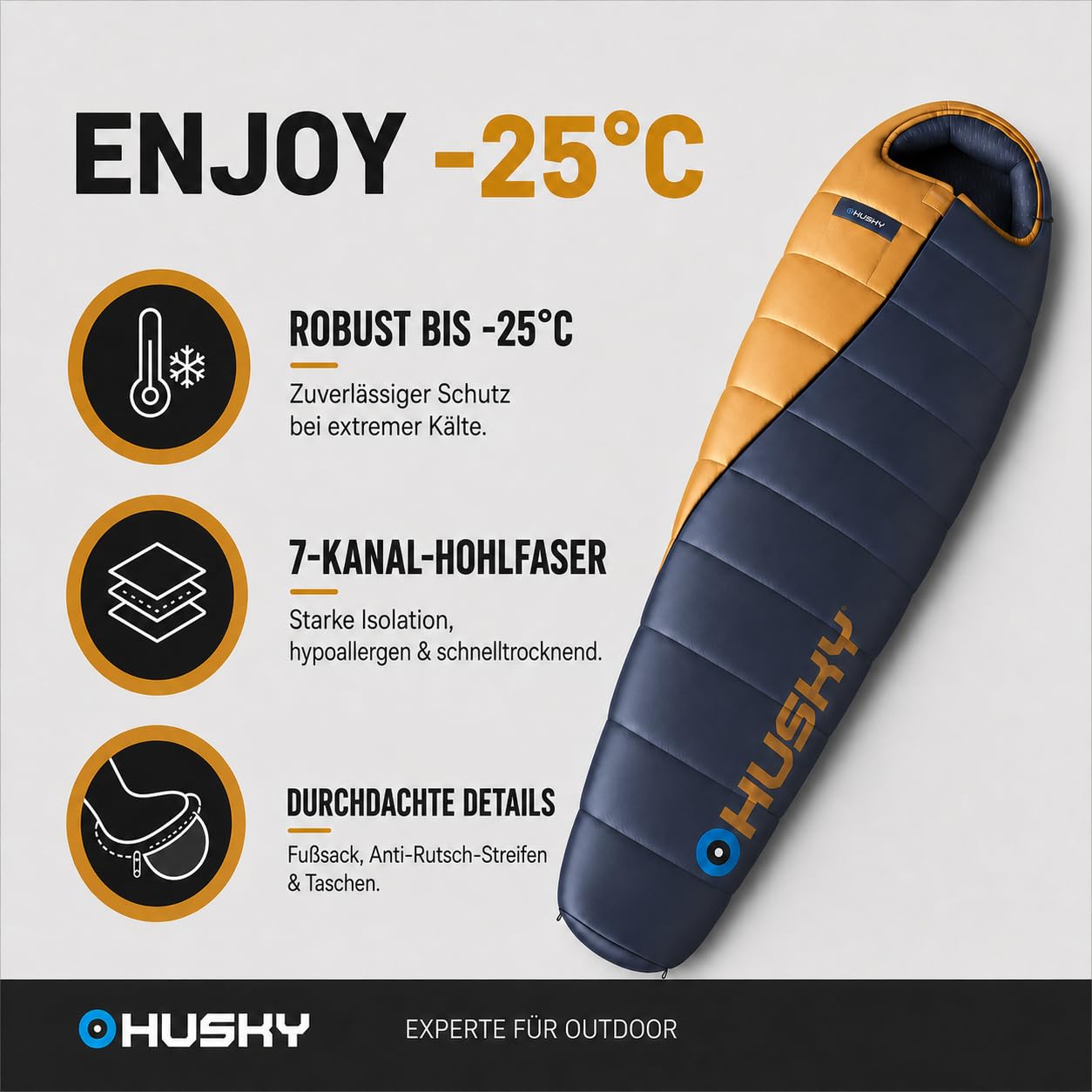 Enjoy Plus Niebieski/Pomarańczowy Śpiwór Zimowy -25C od HUSKYCZET