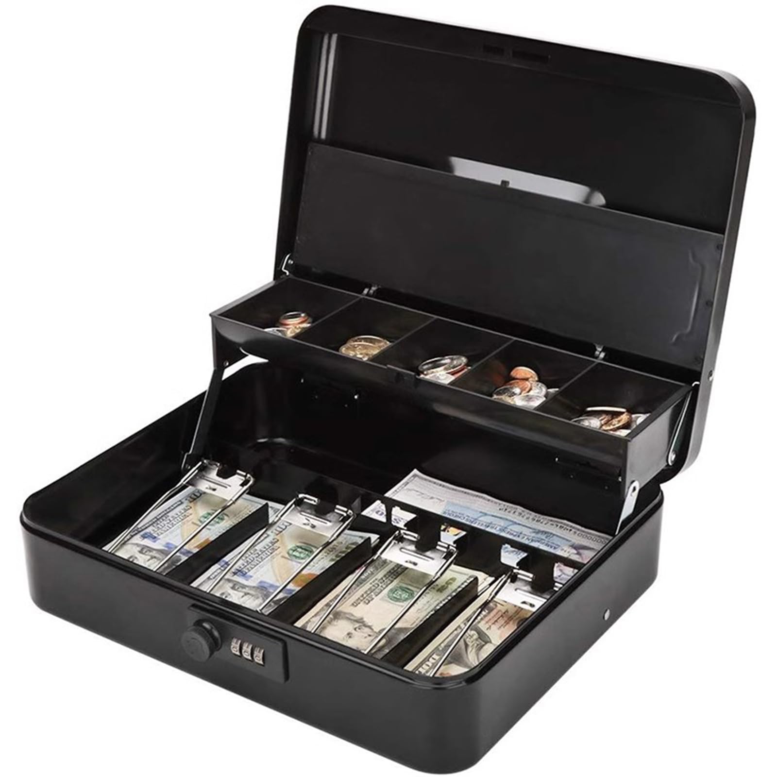 Cassetto portadenaro per supermercati, Salvadanaio in Metallo, Grande, cassaforte, Organizer for Risparmiare Denaro, con Serratura a Combinazione(Noir)