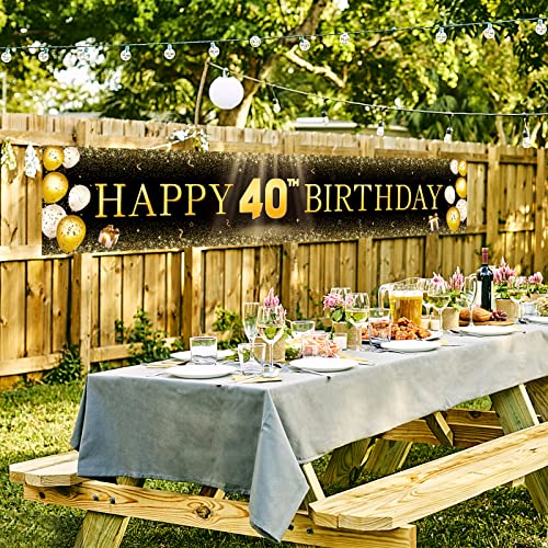 Image of TZSS Black & Gold 40th Birthday Banner Decorations - Extra Large 118 inchx20 inch Reusable Yard Sign for Men & Women, Over The Hill Party Decor Indoor Outdoor, 40 Year Old & Fabulous