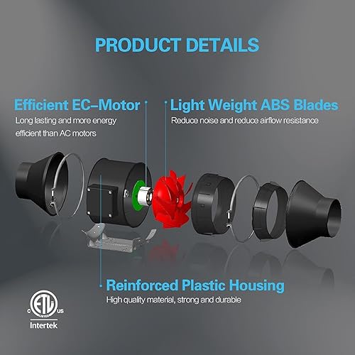 Miniatura 3 de iPower Ventilador inteligente de conducto en línea de 4 pulgadas con control de temperatura de humedad a través de la aplicación Bluetooth y WiFi,