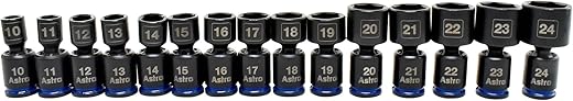 Astro Tools 78315 3/8" Drive 10-24mm Pinless Universal Impact Sockets - No Skips - 15 Piece