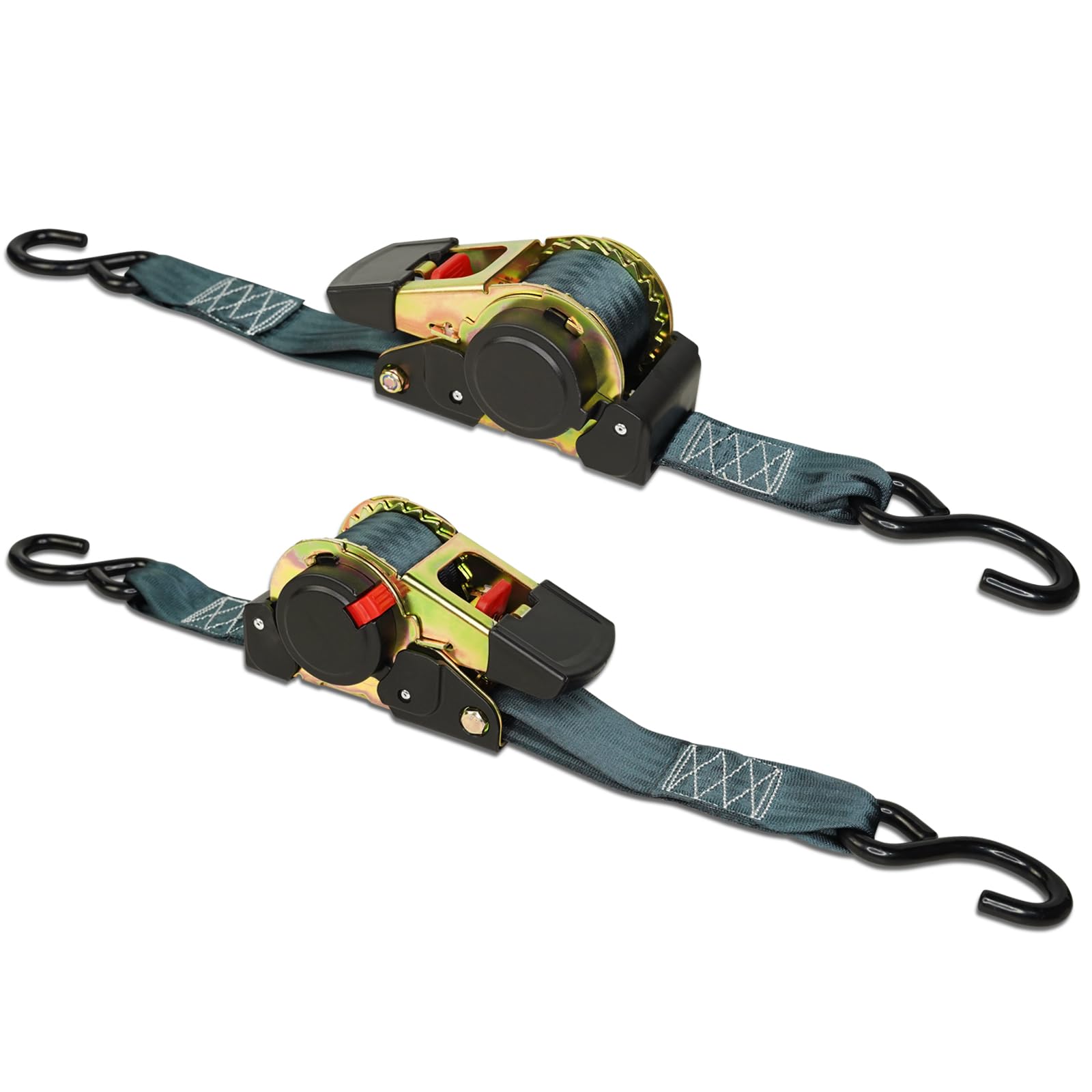 ENJ 2 Pack Retractable Ratchet Strap, 3,0 m x 50 mm, Polyester, Universal Fit, Motorrad, Boot, Geländefahrzeug, PKW, LKW, 1500 kg, S-Haken